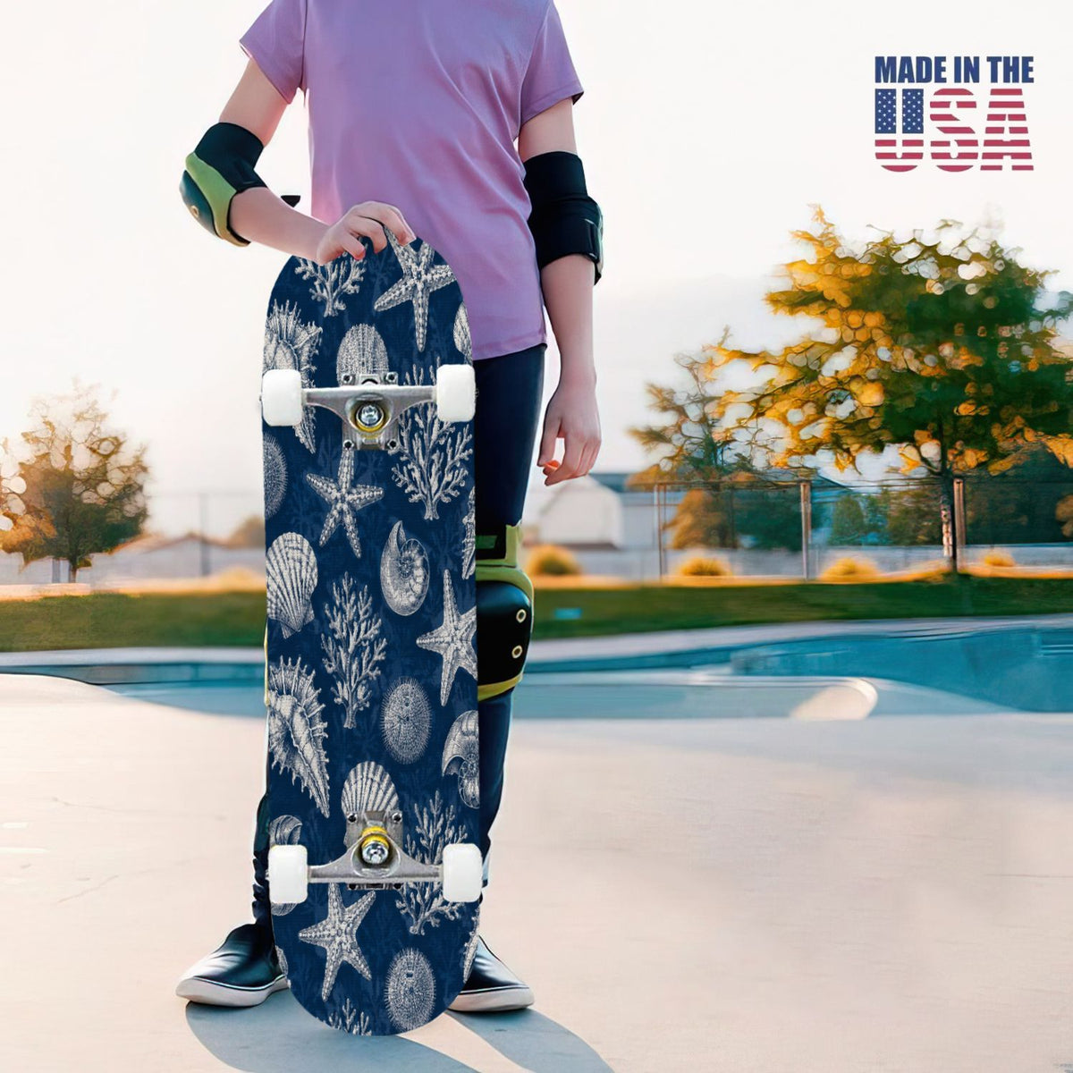 31"x8" Complete Skateboards for Beginners, Colorful Turtle Floral Shell Starry Night Marine Life Double Kick 7 Ply Canadian Maple Deck Skateboard with Wheels, Gifts for Kids Teens