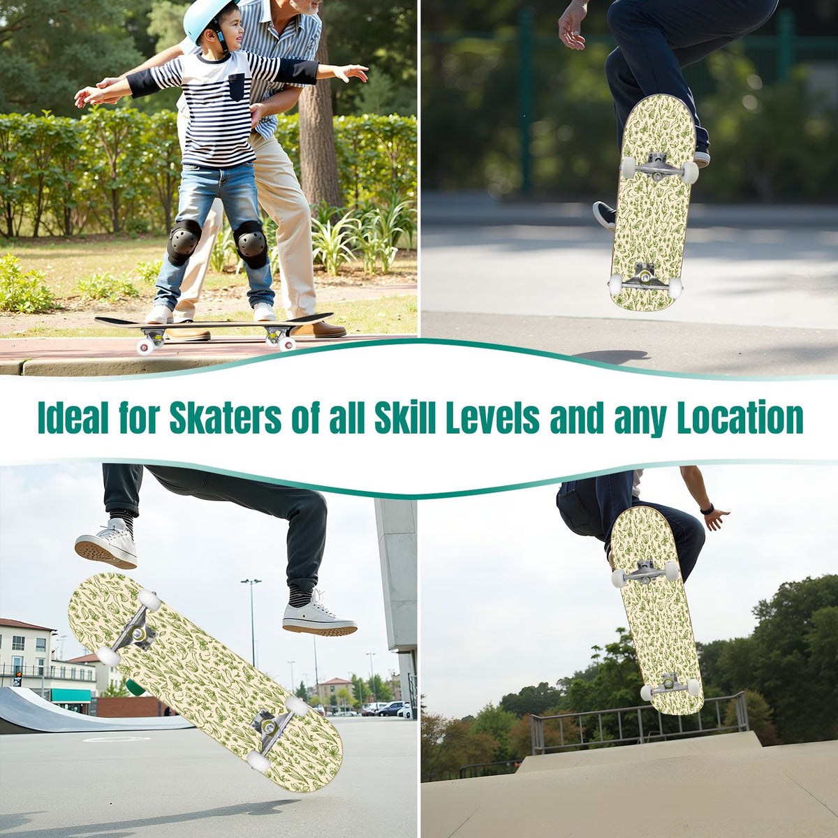 31"x8" Complete Skateboards for Beginners, Abstract Black Hexagon Honeycomb Glowing Blue Neon Geometric Double Kick 7 Ply Canadian Maple Deck Skateboard with Wheels, Gifts for Kids Teens