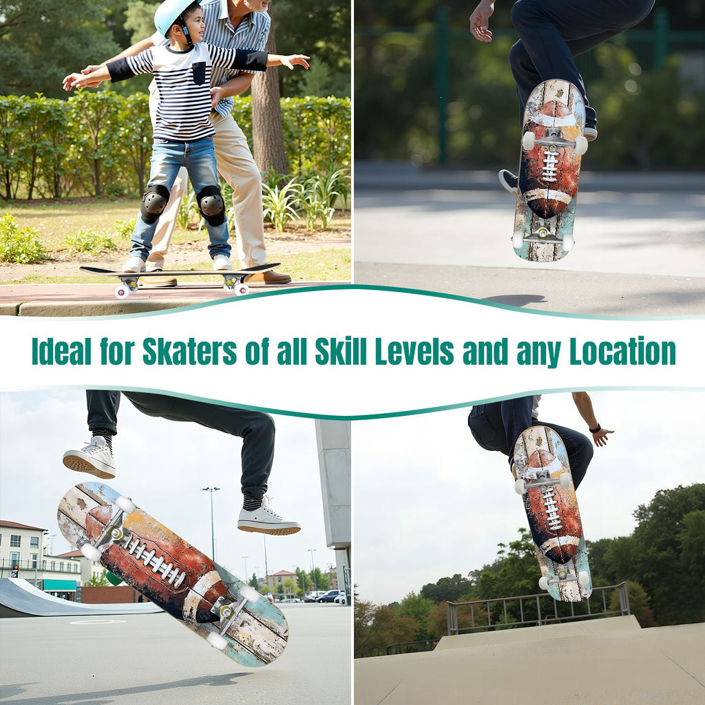 31"x8" Complete Skateboards for Beginners,Abstract Soccer Ball Vibrant Paint Splashes Drips Double Kick 7 Ply Canadian Maple Deck Skateboard with Wheels, Sports Gifts for Kids Teens