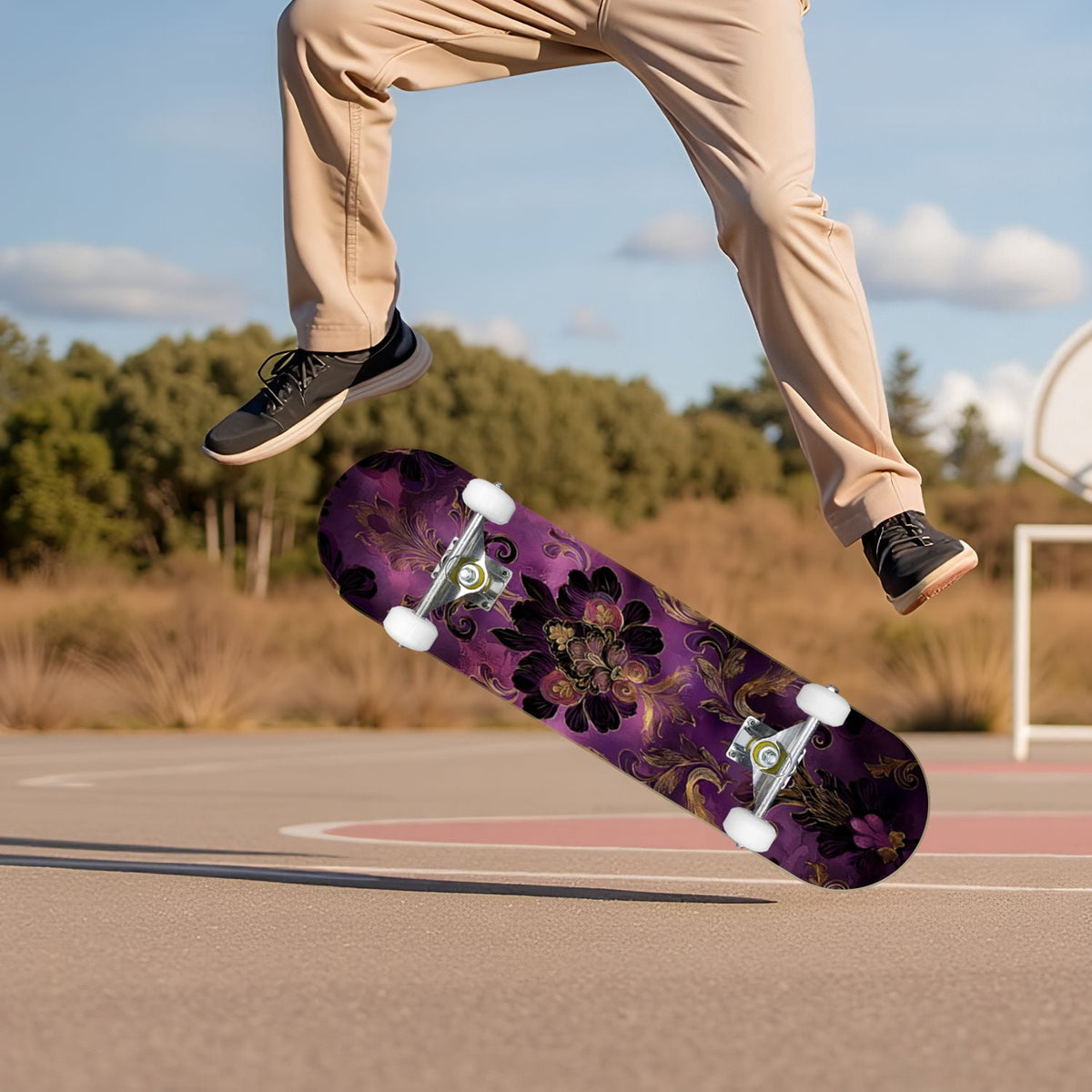 Monstera Leaves Leopard Print Seamless Earth Tones 31" x 8" Complete Skateboard, 7-Ply Canadian Maple Double Kick Trick Board for Kids and Beginners Adult Gifts