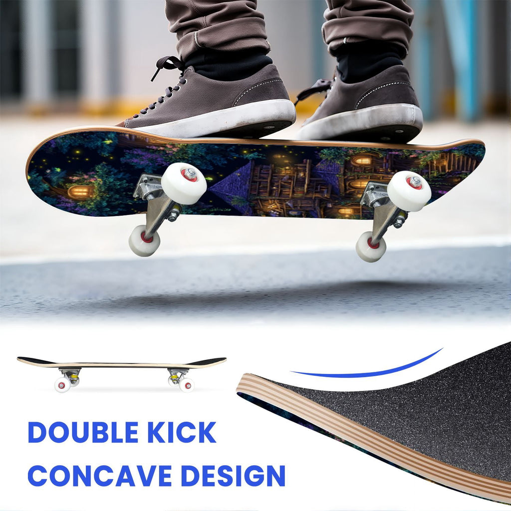 31"x8" Complete Skateboards for Beginners,Bold Stained Glass Western Double Kick 7 Ply Canadian Maple Deck Skateboard with Wheels, Gifts for Kids Teens