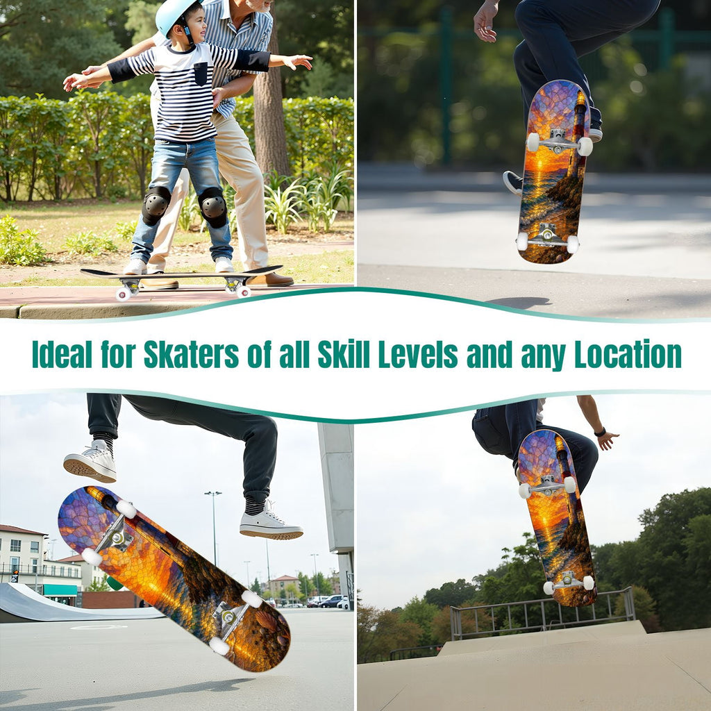 Rose Teal Rose Painting Turquoise Blue Flower Kitchen Decor 31" x 8" Complete Skateboard, 7-Ply Canadian Maple Double Kick Trick Board for Kids and Beginners Adult Gifts