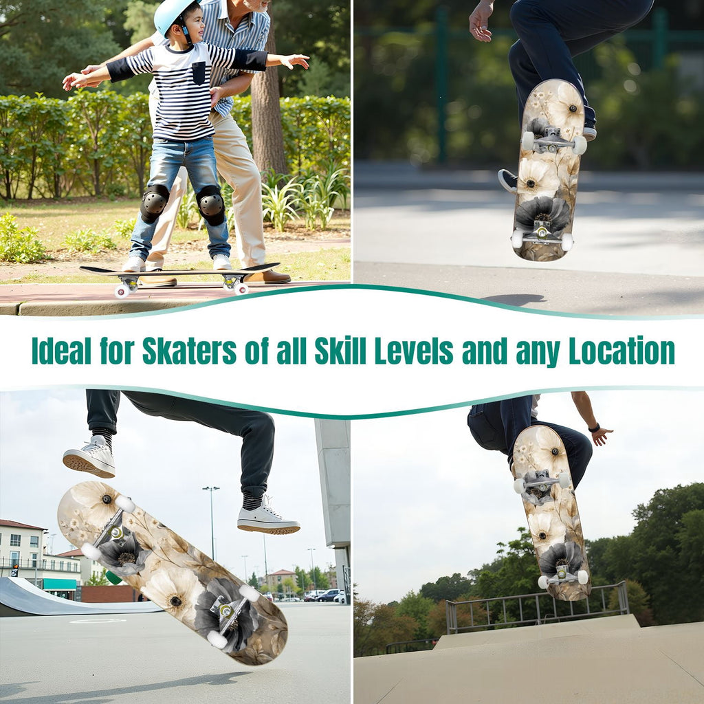 31"x8" Complete Skateboards for Beginners, Soft Blue Cream Striped Design Double Kick 7 Ply Canadian Maple Deck Skateboard with Wheels, Gifts for Kids Teens