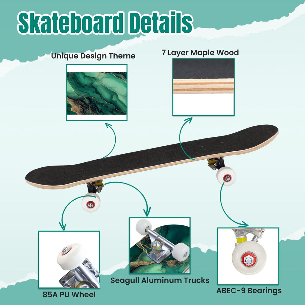 Buffalo Tan Grass Illustrations 31" x 8" Complete Skateboard, 7-Ply Canadian Maple Double Kick Trick Board for Kids and Beginners Adult Gifts