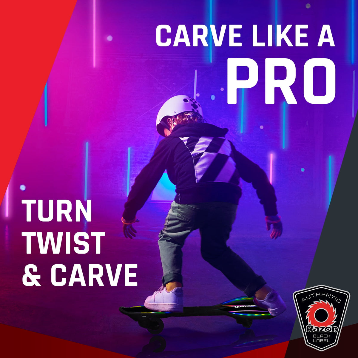 Razor Black Label Ripstik Ripster Light-up, Caster Skateboard with Multi-Color Lights, for Child 8+