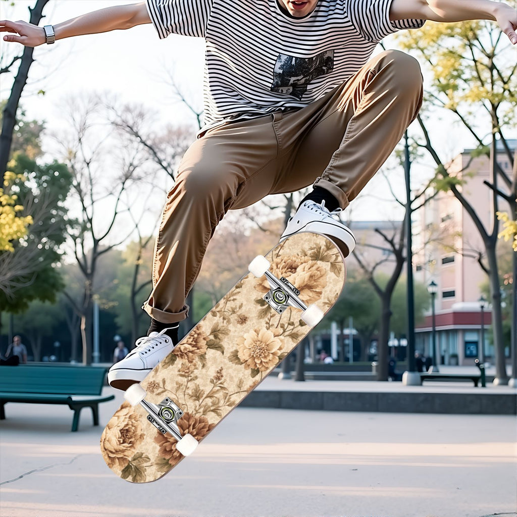 31"x8" Complete Skateboards for Beginners, Vintage Forest Woodland Large Trees Leaves River Cottage Double Kick 7 Ply Canadian Maple Deck Skateboard with Wheels, Gifts for Kids Teens