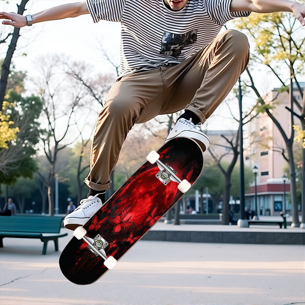 31"x8" Complete Skateboards for Beginners, Ethereal Night Garden Roses Starry Sky Dark Academia Double Kick 7 Ply Canadian Maple Deck Skateboard with Wheels, Gifts for Kids Teens