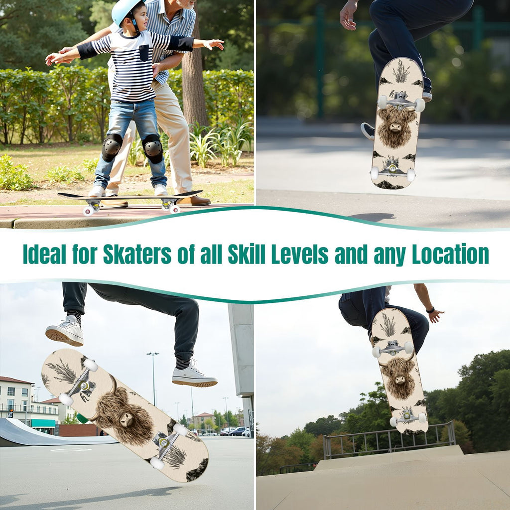 31"x8" Complete Skateboards for Beginners,Barn Windmill Artwork Rustic Barn Wood Farm Windmill Double Kick 7 Ply Canadian Maple Deck Skateboard with Wheels, Gifts for Kids Teens