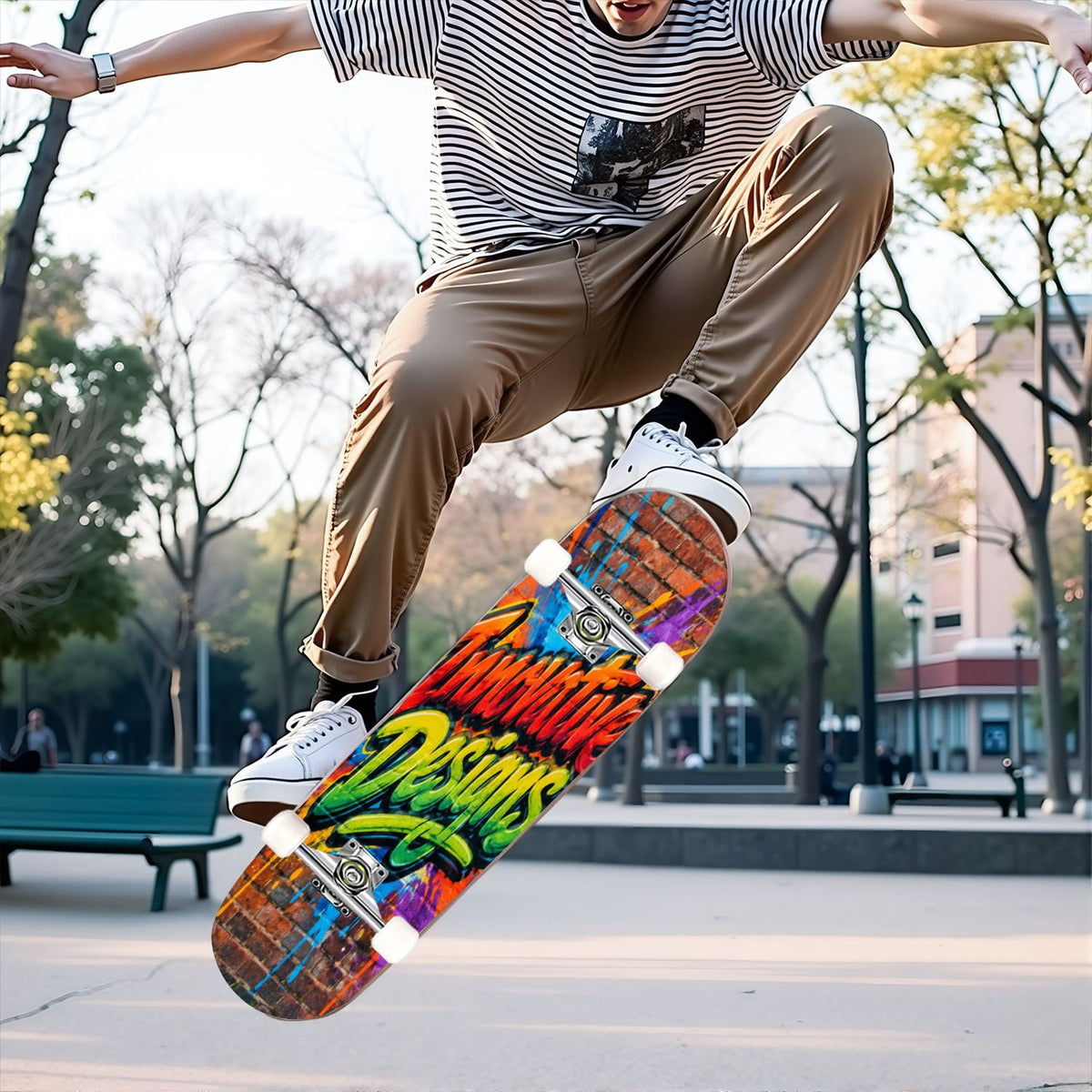 Complete Skateboard Vibrant Swirling Abstract 31 Inch 7-Ply Maple Skateboard with PU Wheels and Aluminum Trucks, Ready-to-Ride Skateboard for Beginners, Teens and Adults