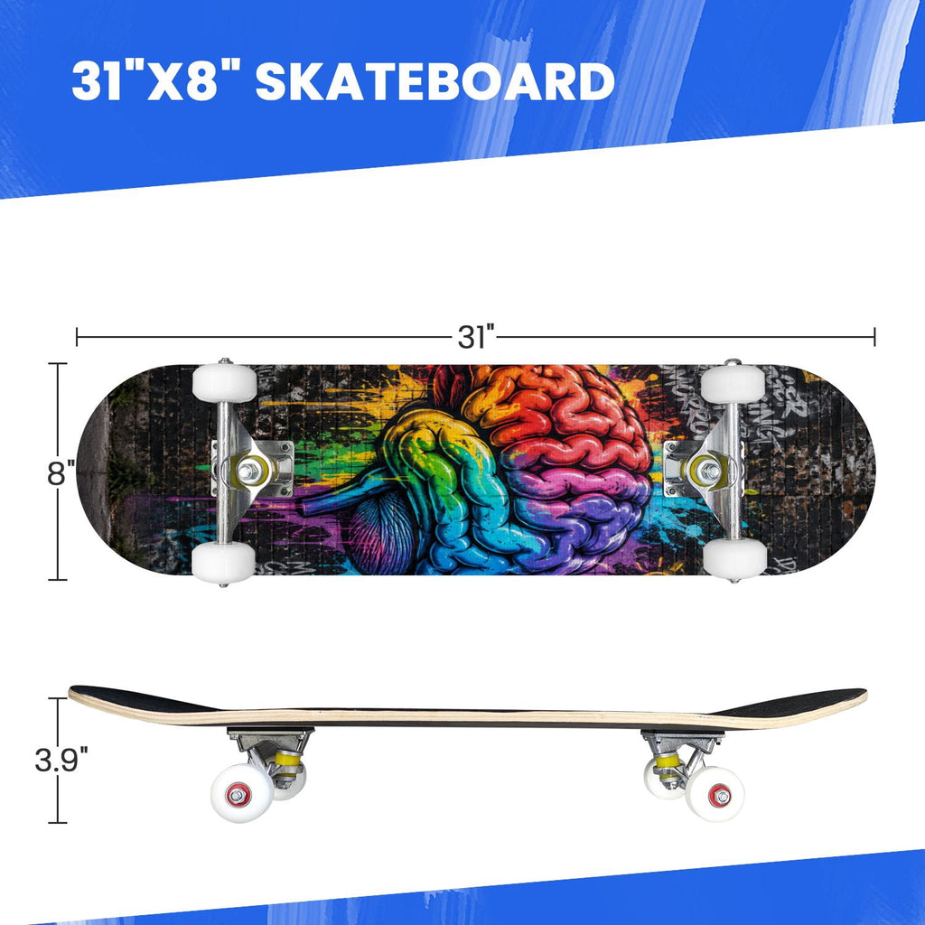 Complete Skateboard Golden Retriever Dog Portrait 31 Inch 7-Ply Maple Skateboard with PU Wheels and Aluminum Trucks, Ready-to-Ride Skateboard for Beginners, Teens and Adults