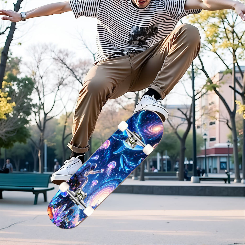 Complete Skateboard Colorful Heart Swirls 31 Inch 7-Ply Maple Skateboard with PU Wheels and Aluminum Trucks, Ready-to-Ride Skateboard for Beginners, Teens and Adults