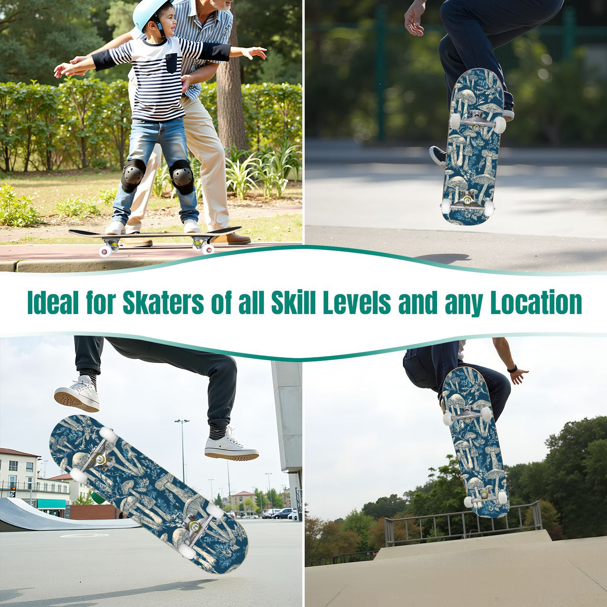Western Cowboy Horses Desert Landscape 31" x 8" Complete Skateboard, 7-Ply Canadian Maple Double Kick Trick Board for Kids and Beginners Adult Gifts