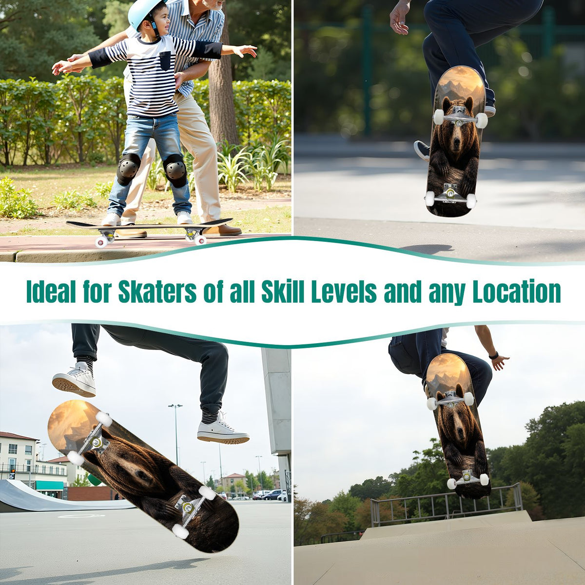 3D Nude Visual Effect Yellowish Brown Layered Chrysanthemum 31" x 8" Complete Skateboard, 7-Ply Canadian Maple Double Kick Trick Board for Kids and Beginners Adult Gifts
