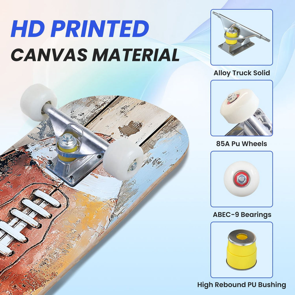 31"x8" Complete Skateboards for Beginners,Abstract Soccer Ball Vibrant Paint Splashes Drips Double Kick 7 Ply Canadian Maple Deck Skateboard with Wheels, Sports Gifts for Kids Teens