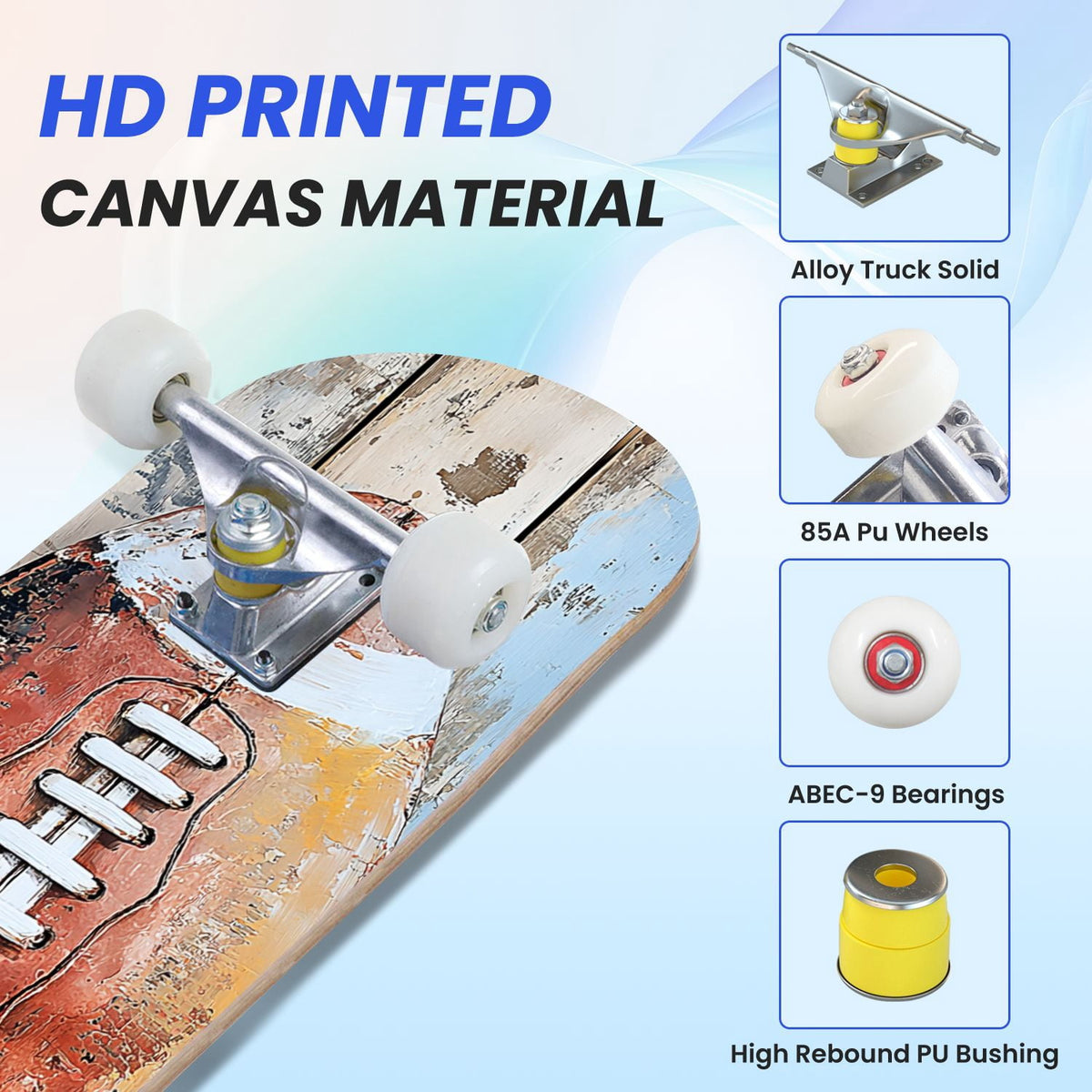 31"x8" Complete Skateboards for Beginners,Abstract Soccer Ball Vibrant Paint Splashes Drips Double Kick 7 Ply Canadian Maple Deck Skateboard with Wheels, Sports Gifts for Kids Teens