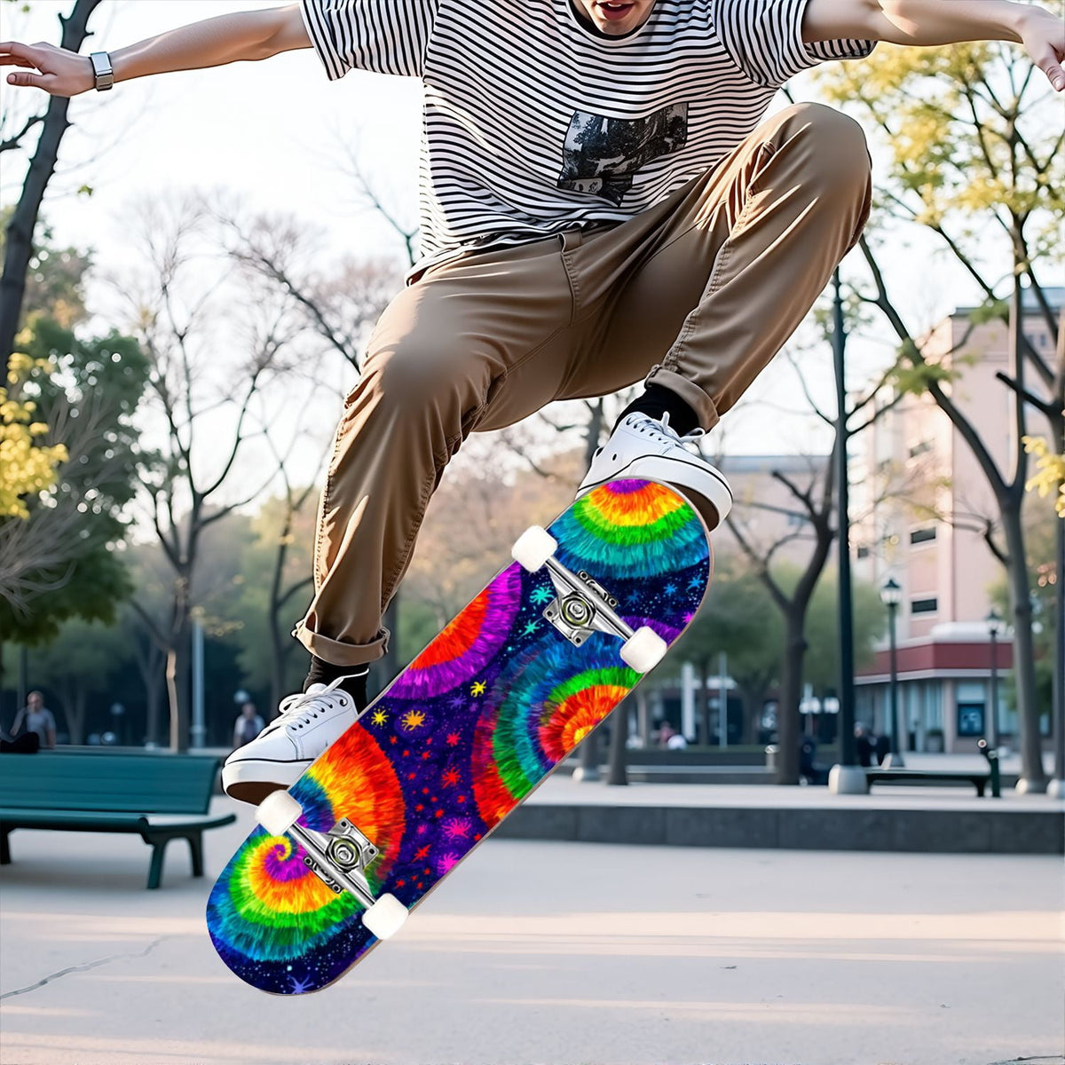 31"x8" Complete Skateboards for Beginners,Pink Cream Vertical Stripes Double Kick 7 Ply Canadian Maple Deck Skateboard with Wheels, Gifts for Kids Teens