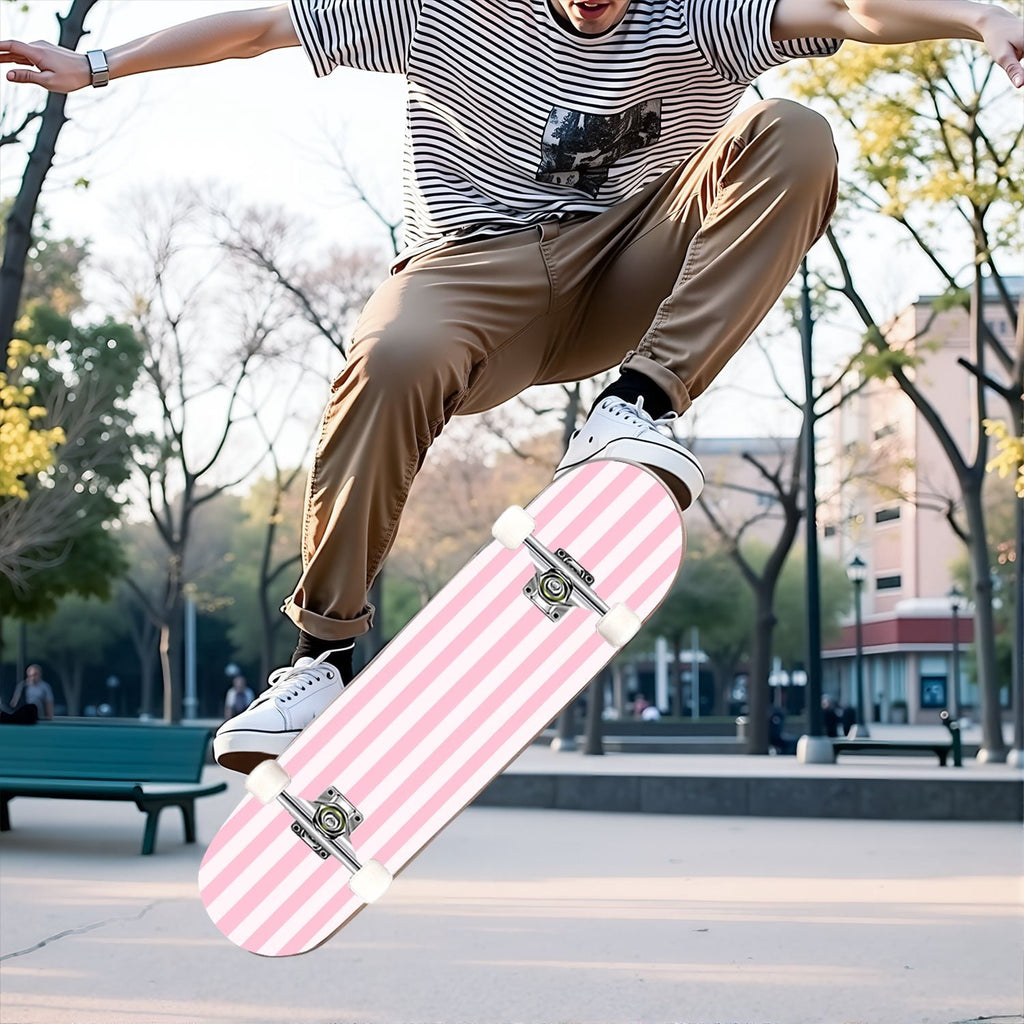 31"x8" Complete Skateboards for Beginners,Vibrant Diagonal Rainbow Gradient Abstract Art Double Kick 7 Ply Canadian Maple Deck Skateboard with Wheels, Gifts for Kids Teens