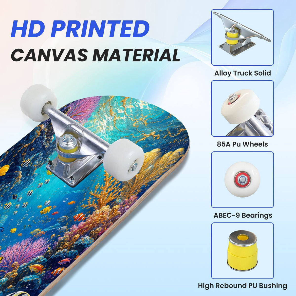 31"x8" Complete Skateboards for Beginners, Colorful Turtle Floral Shell Starry Night Marine Life Double Kick 7 Ply Canadian Maple Deck Skateboard with Wheels, Gifts for Kids Teens