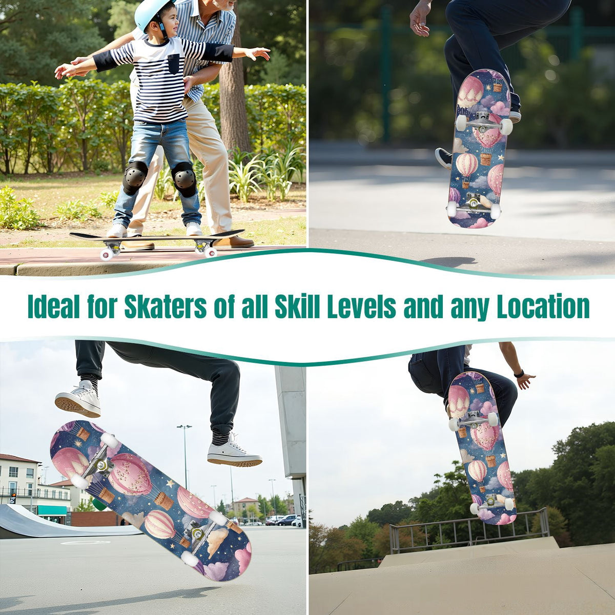 Pink Marble Fluid Abstract Design 31" x 8" Complete Skateboard, 7-Ply Canadian Maple Double Kick Trick Board for Kids and Beginners Adult Gifts