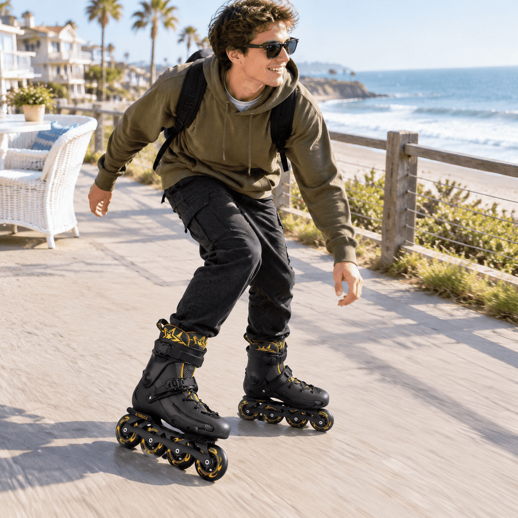 Men's Inline Skates For Urban Freeride Skating - Abec-9 Bearings High-impact Pp Shell Ankle Support All-weather Buckle