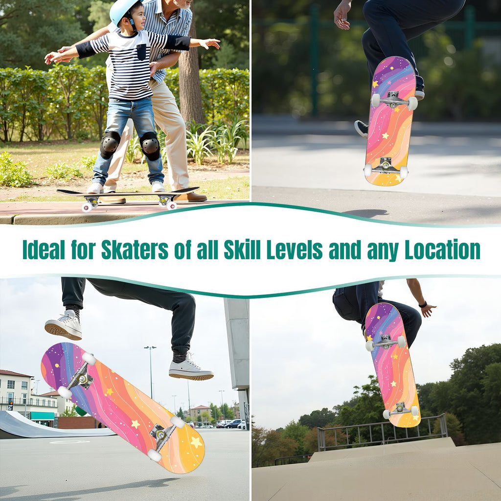 31"x8" Complete Skateboards for Beginners,Watercolor Watermelon Slices Pink Striped Double Kick 7 Ply Canadian Maple Deck Skateboard with Wheels, Gifts for Kids Teens