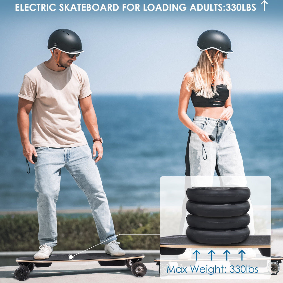 WOWGO Electric Skateboards Longboard with Top Speed 29MPH Dual 550W Motors for Adults Beginners Max Load 330LB, 105mm Honeycomb Wheels E Skate Board with 14.3Mile Long Range for Commute -2S MAX