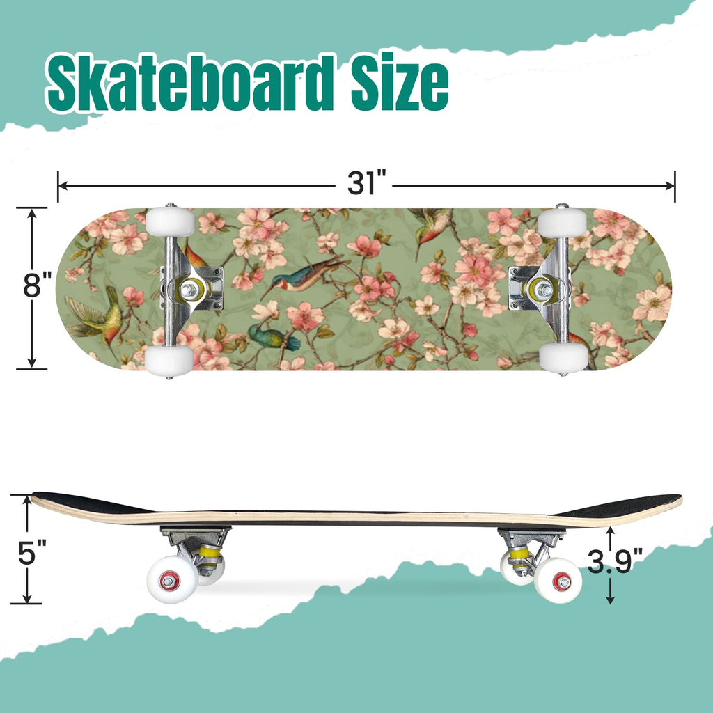 Vintage Movie Theater Classic Cinema 31" x 8" Complete Skateboard, 7-Ply Canadian Maple Double Kick Trick Board for Kids and Beginners Adult Gifts