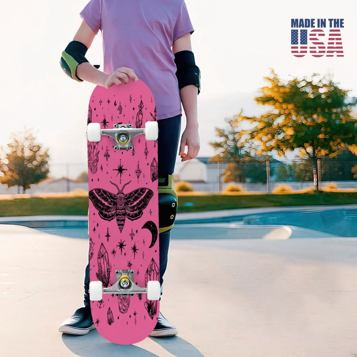 31"x8" Complete Skateboards for Beginners, Skeleton Tree Figure Antler Branches Dark Academia Flowers Double Kick 7 Ply Canadian Maple Deck Skateboard with Wheels, Gifts for Kids Teens