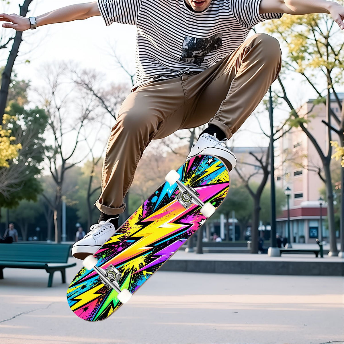 Complete Skateboard Colorful Heart Swirls 31 Inch 7-Ply Maple Skateboard with PU Wheels and Aluminum Trucks, Ready-to-Ride Skateboard for Beginners, Teens and Adults
