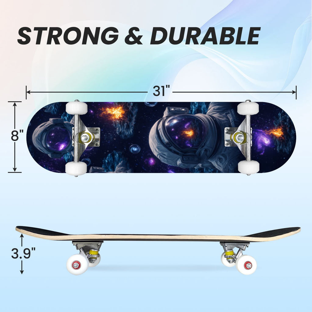 31"x8" Complete Skateboards for Beginners,Bold Stained Glass Western Double Kick 7 Ply Canadian Maple Deck Skateboard with Wheels, Gifts for Kids Teens