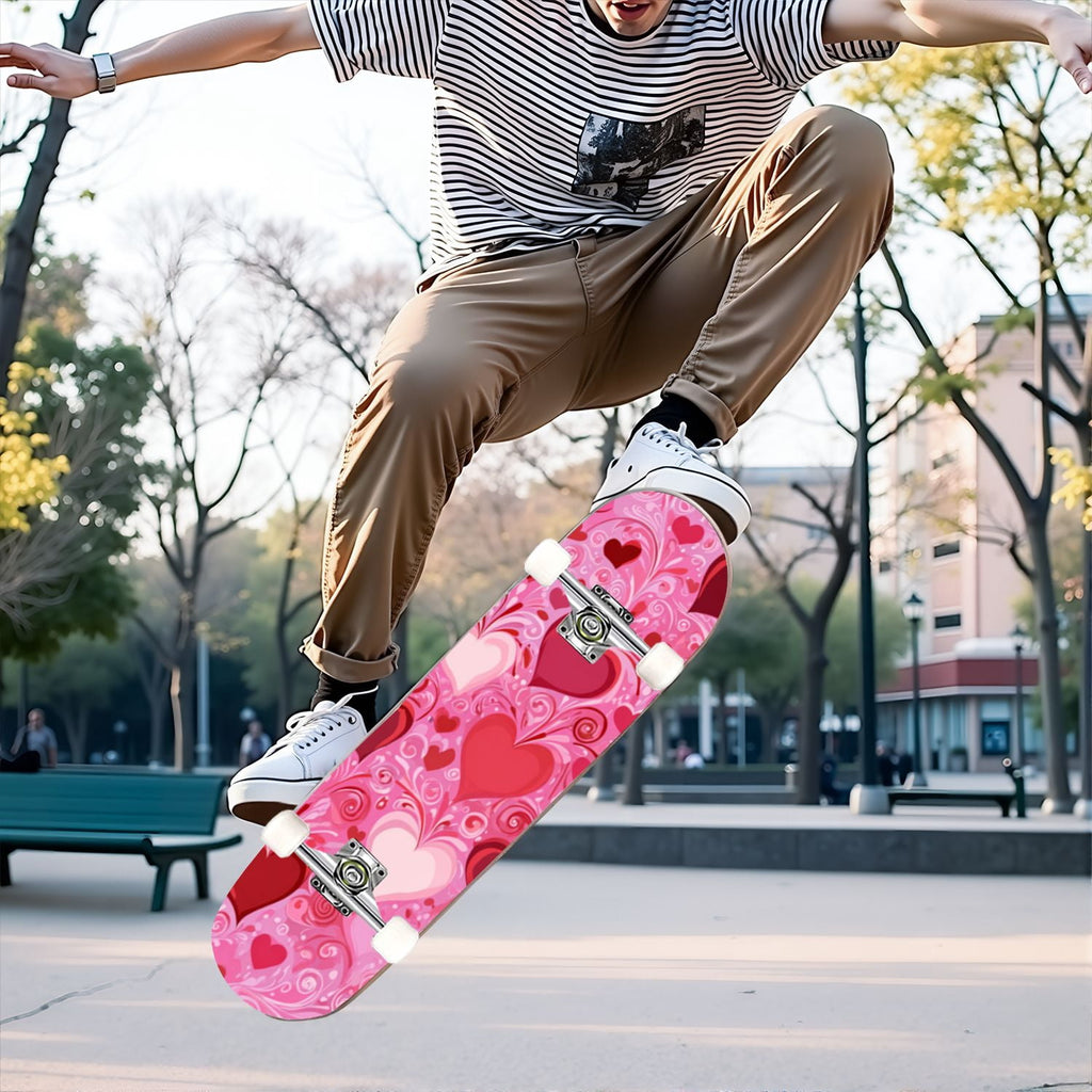 31"x8" Complete Skateboards for Beginners, Soft Blue Cream Striped Design Double Kick 7 Ply Canadian Maple Deck Skateboard with Wheels, Gifts for Kids Teens
