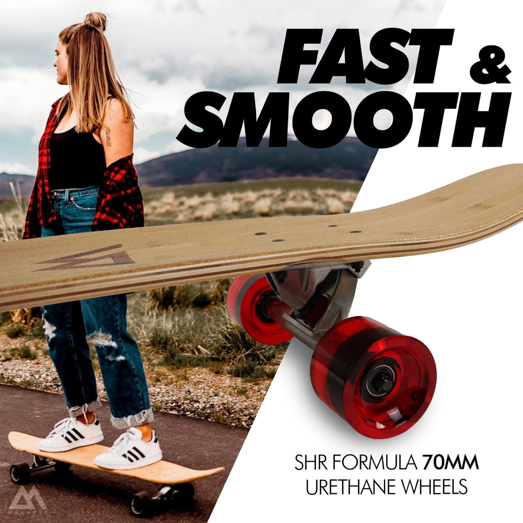 Magneto 44 inch Kicktail Cruiser Longboard Skateboard | Bamboo and Hard Maple Deck | Made for Adults, Teens, and Kids (Red)