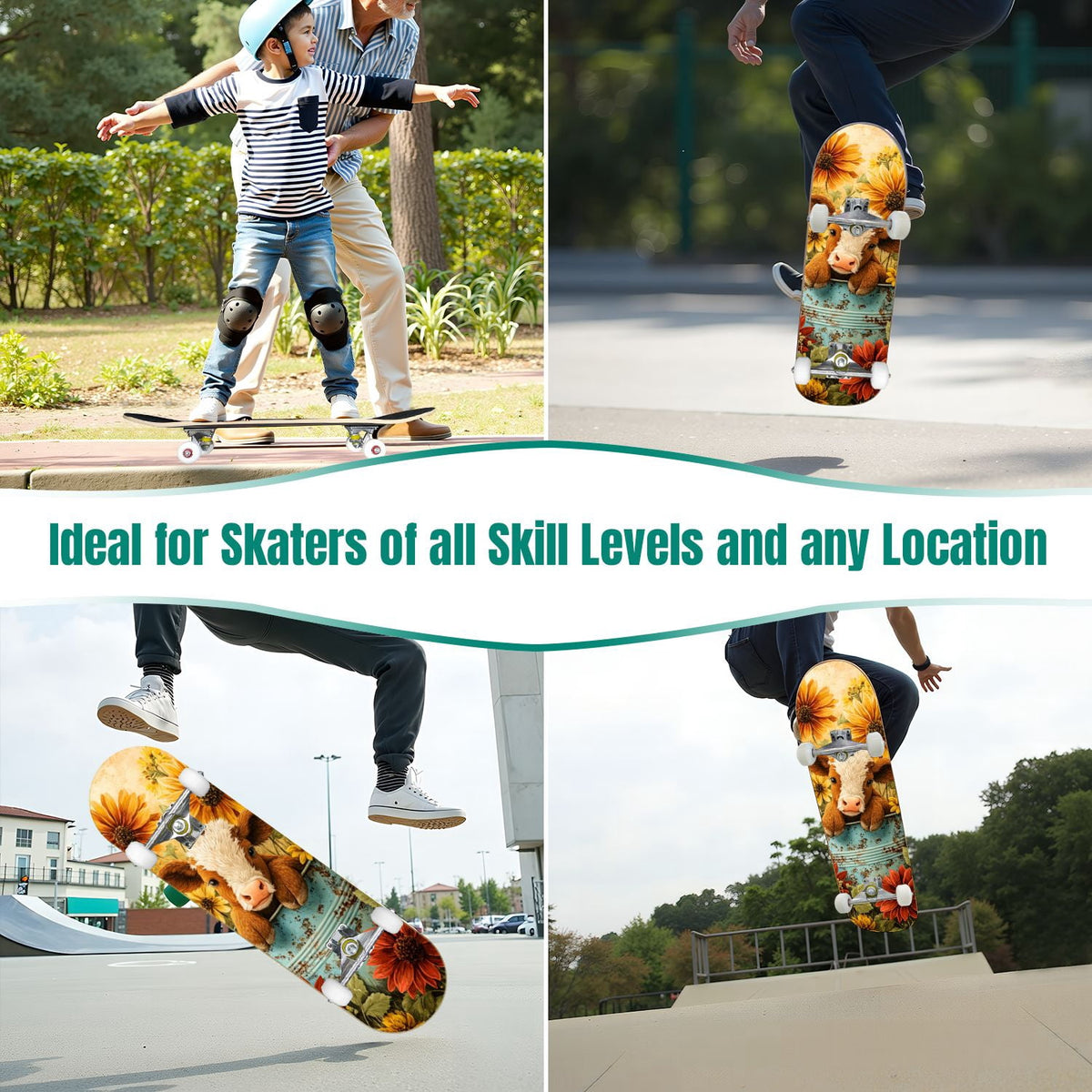 31"x8" Complete Skateboards for Beginners, Red White Vertical Striped Retro Circus Double Kick 7 Ply Canadian Maple Deck Skateboard with Wheels, Gifts for Kids Teens