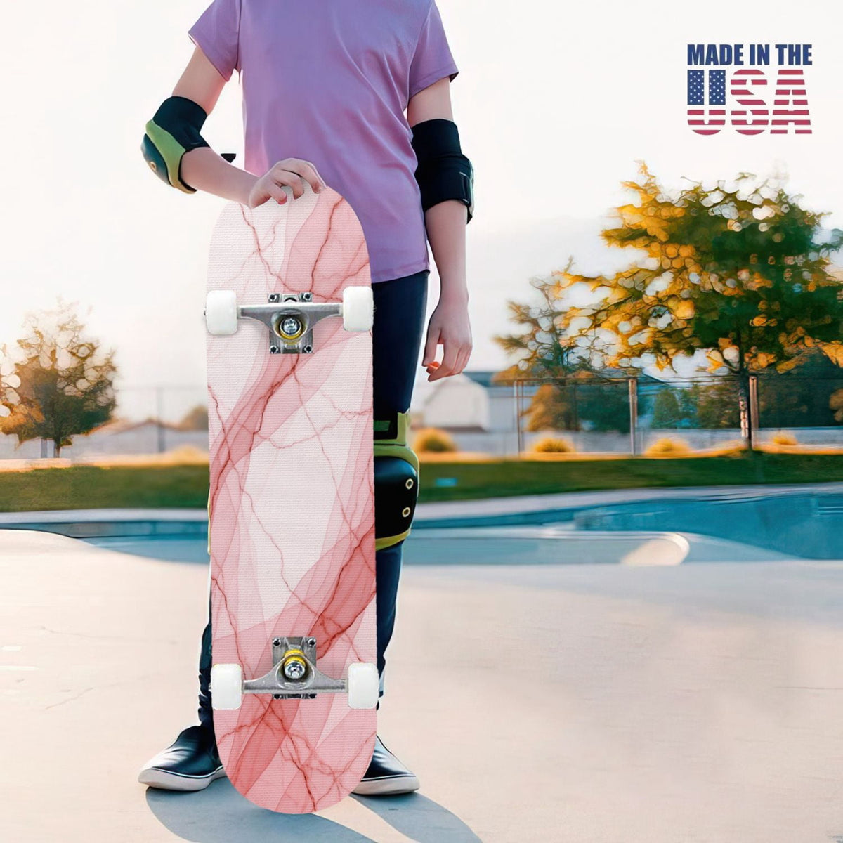 31"x8" Complete Skateboards for Beginners, Cherry Blossom Red Cherry Seamless Pink Botanical Double Kick 7 Ply Canadian Maple Deck Skateboard with Wheels, Gifts for Girls Teens