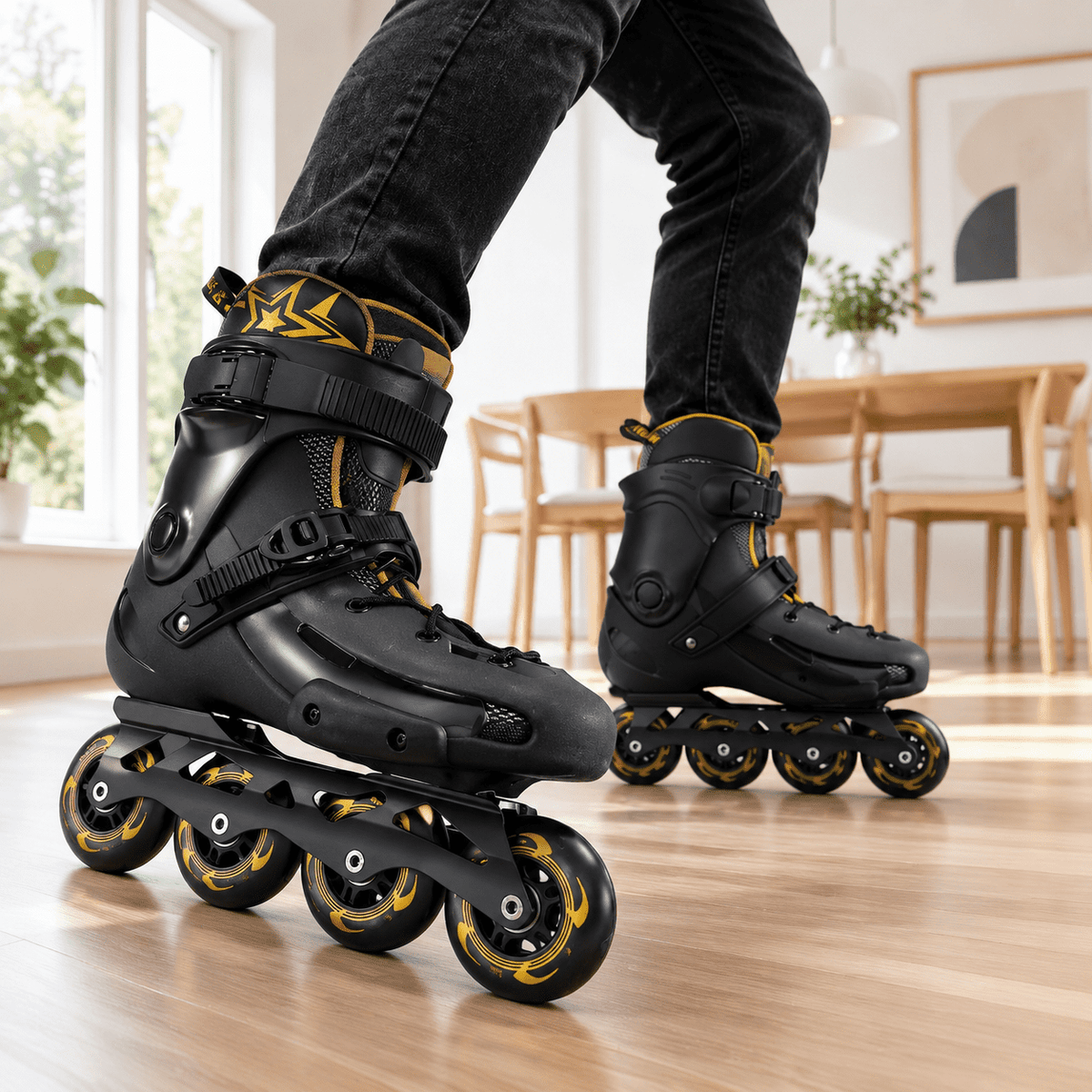 Men's Inline Skates For Urban Freeride Skating - Abec-9 Bearings High-impact Pp Shell Ankle Support All-weather Buckle