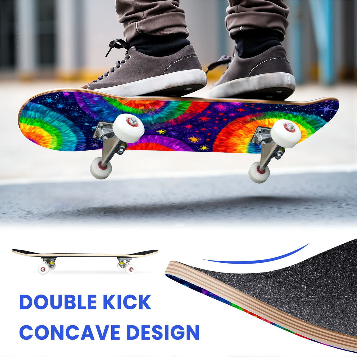 31"x8" Complete Skateboards for Beginners,Pink Cream Vertical Stripes Double Kick 7 Ply Canadian Maple Deck Skateboard with Wheels, Gifts for Kids Teens