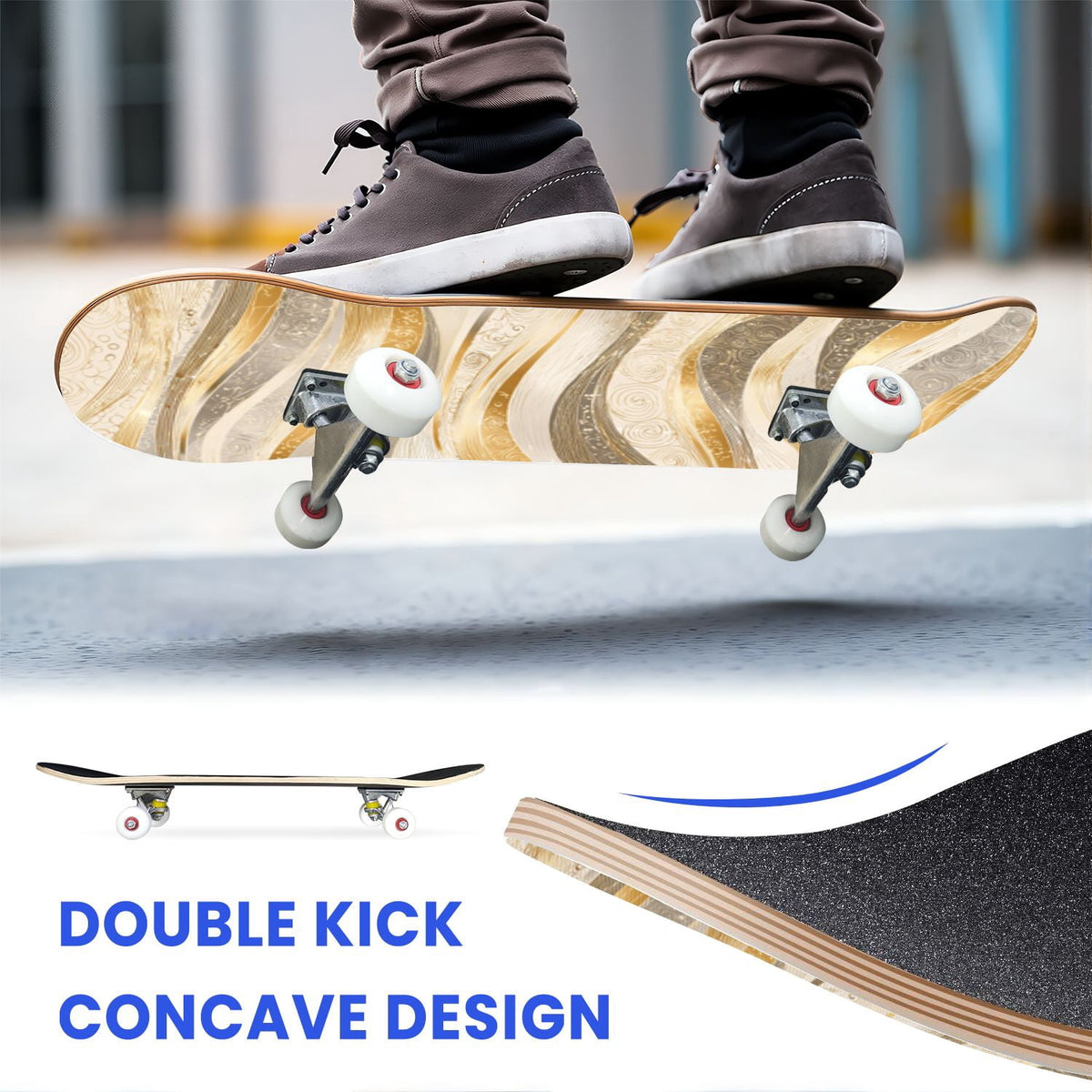 31"x8" Complete Skateboards for Beginners,Farmhouse Floral Daisy Flower Rustic Wood Board Double Kick 7 Ply Canadian Maple Deck Skateboard with Wheels, Gifts for Kids Teens