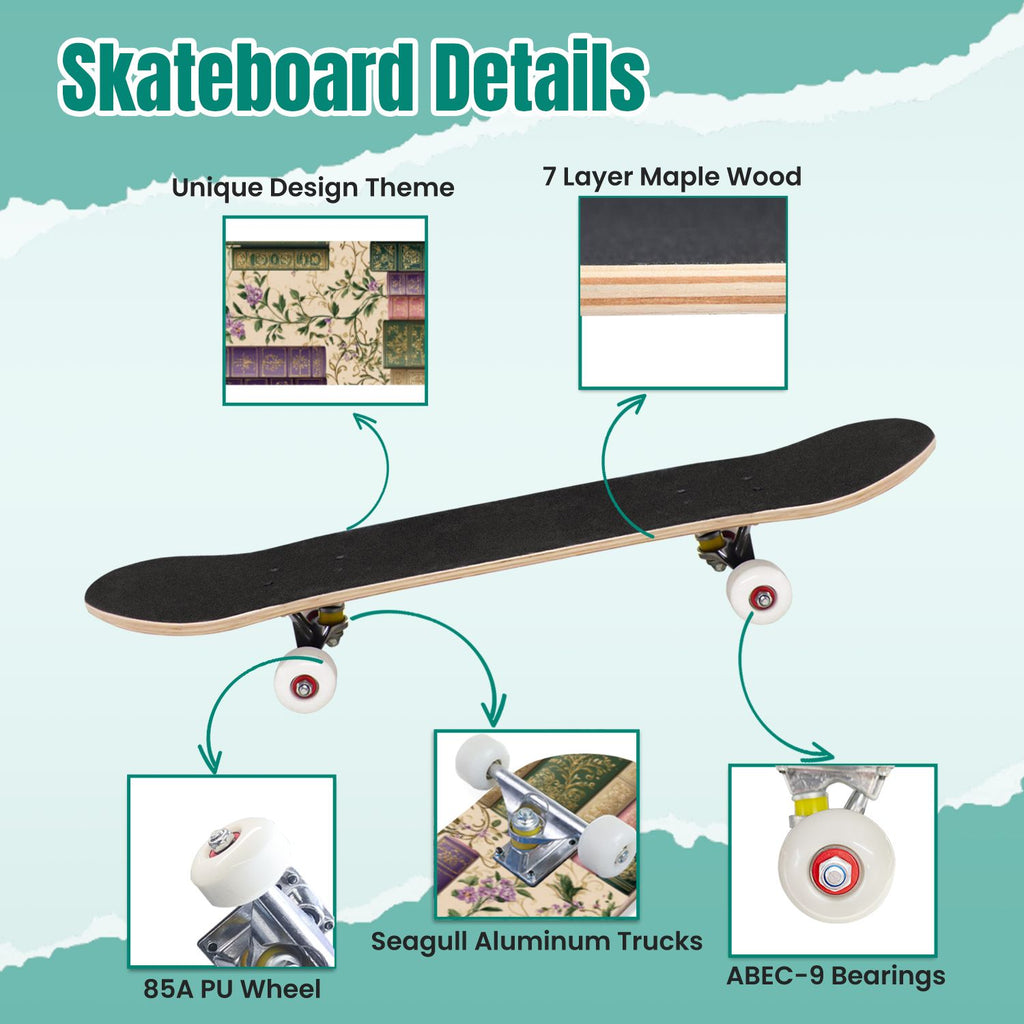 Vintage Botanical Lavender Candles Potion Bottles Green 31" x 8" Complete Skateboard, 7-Ply Canadian Maple Double Kick Trick Board for Kids and Beginners Adult Gifts