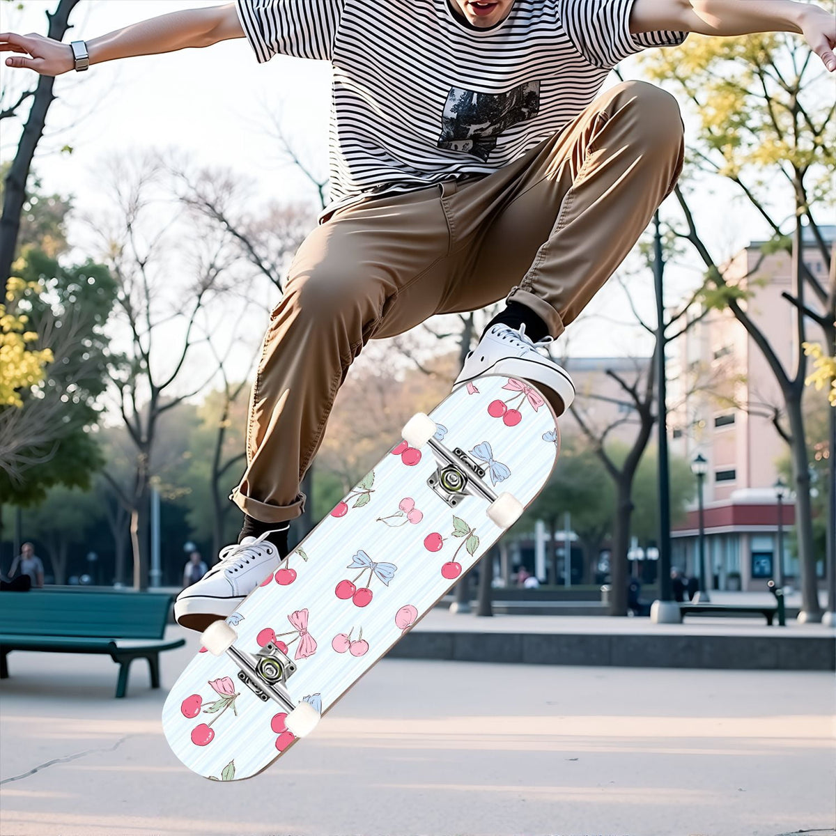 31"x8" Complete Skateboards for Beginners,Watercolor Watermelon Slices Pink Striped Double Kick 7 Ply Canadian Maple Deck Skateboard with Wheels, Gifts for Kids Teens