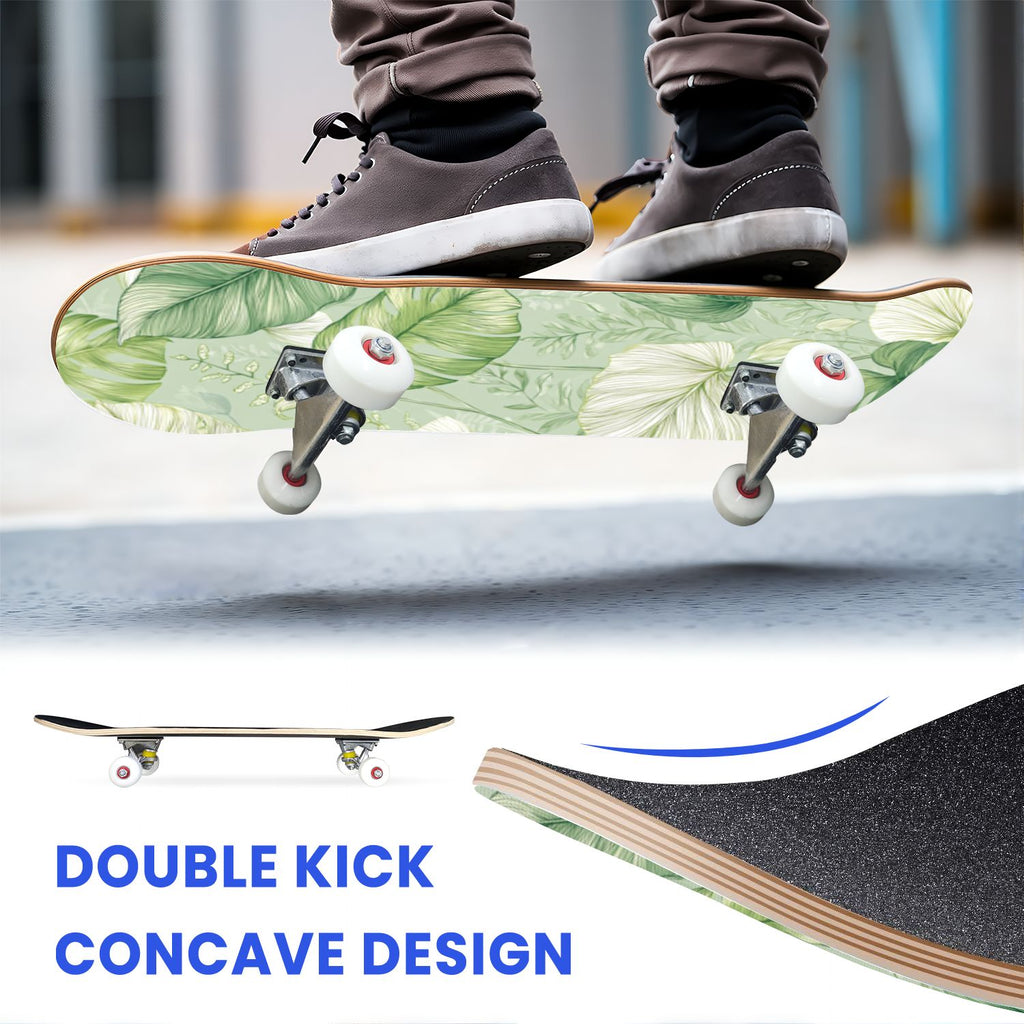 31"x8" Complete Skateboards for Beginners, Whimsical Butterfly Garden Watercolor Art Print Double Kick 7 Ply Canadian Maple Deck Skateboard with Wheels, Gifts for Kids Teens