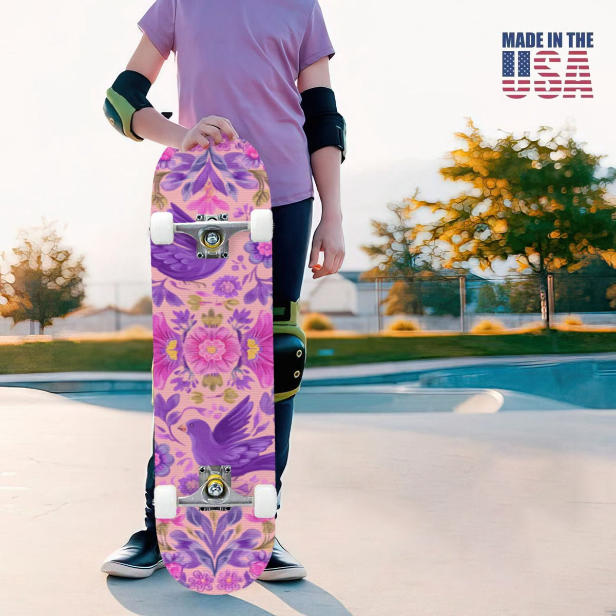 31"x8" Complete Skateboards for Beginners, Blue Deep Sea Sailing Ship Octopus Lighthouse Clouds Ocean Double Kick 7 Ply Canadian Maple Deck Skateboard with Wheels, Gifts for Kids Teens