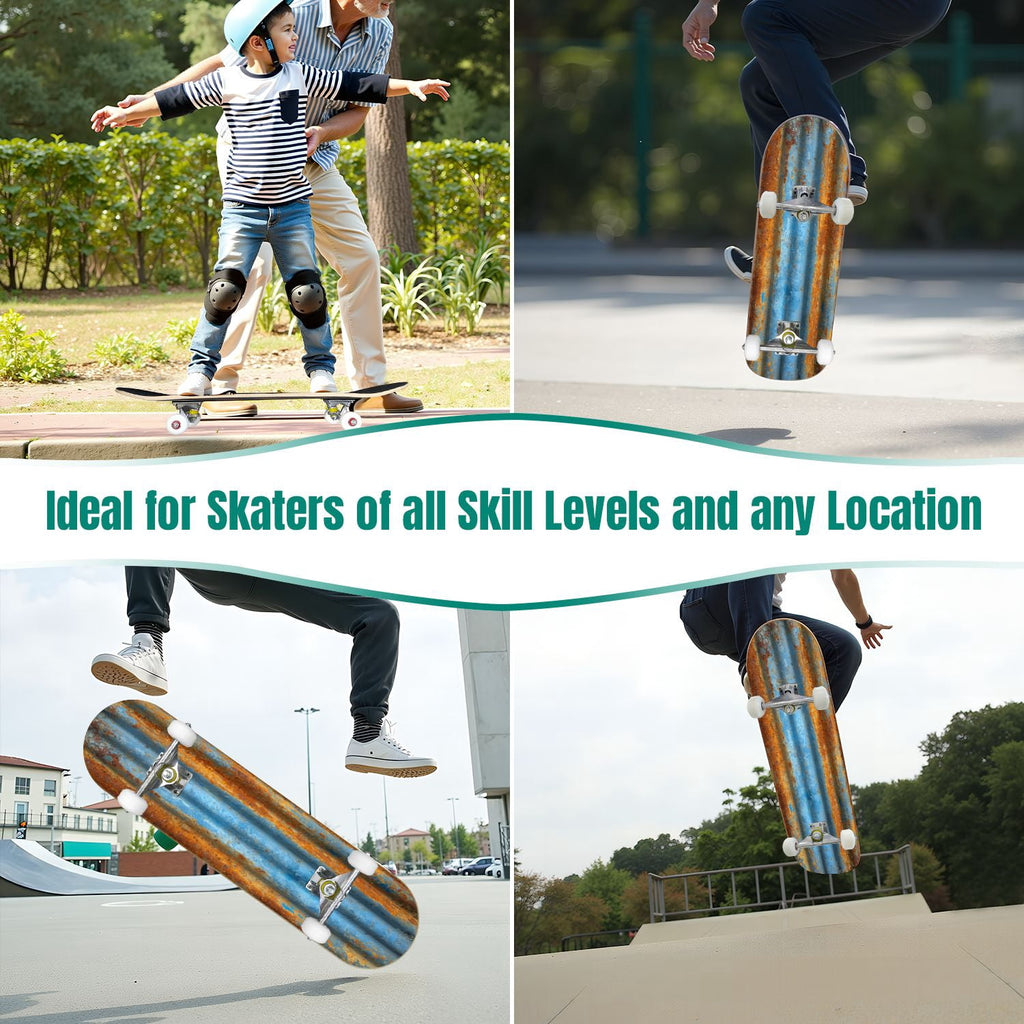 Tropical Jungle Leaf Teal Green Botanical 31" x 8" Complete Skateboard, 7-Ply Canadian Maple Double Kick Trick Board for Kids and Beginners Adult Gifts