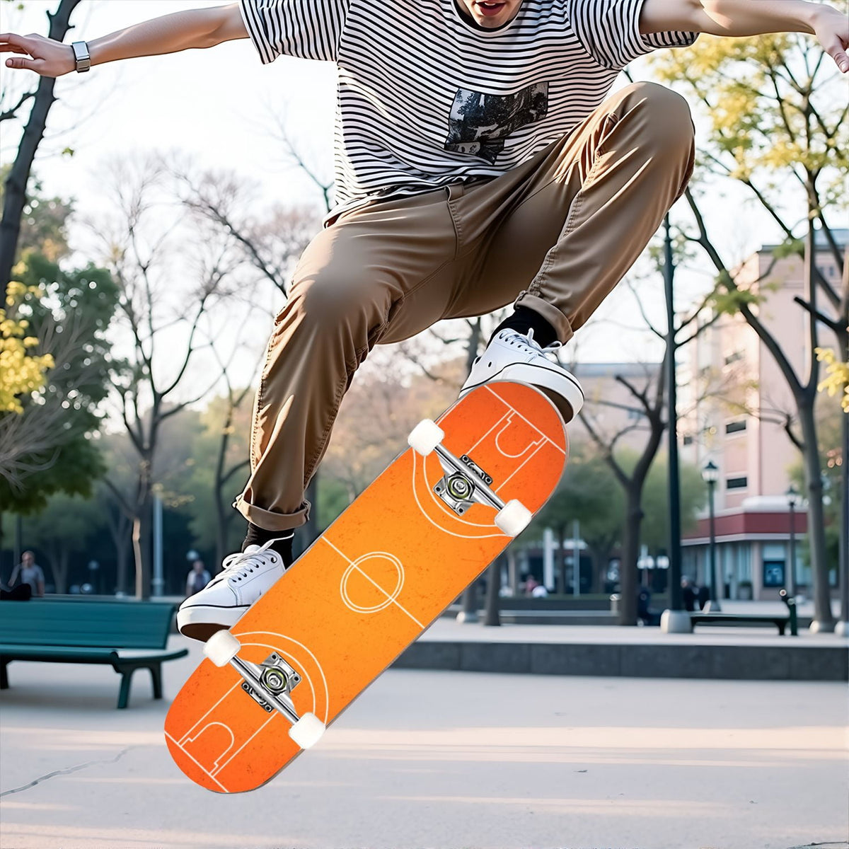 31"x8" Complete Skateboards for Beginners,Vintage Baseball Worn Red Stitches Rustic Double Kick 7 Ply Canadian Maple Deck Skateboard with Wheels, Sports Gifts for Kids Teens