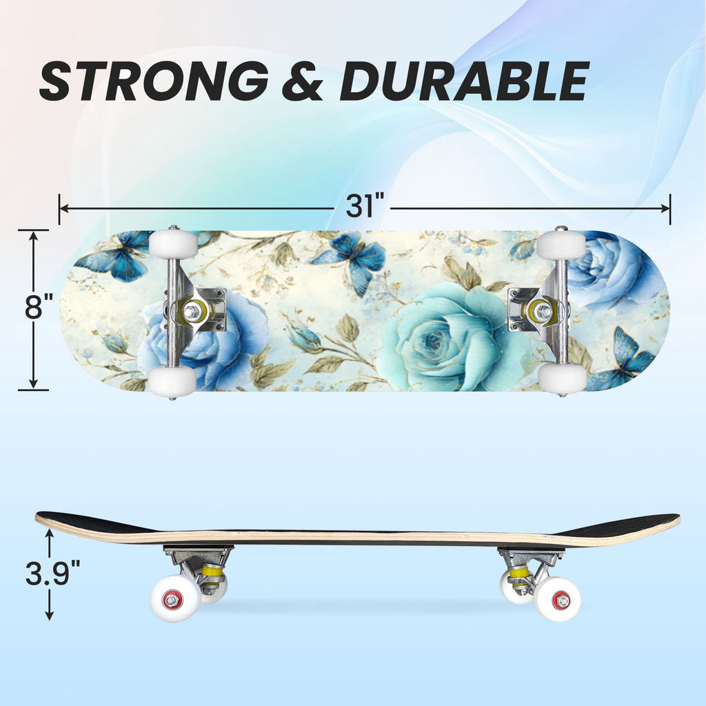 31"x8" Complete Skateboards for Beginners,Bold Stained Glass Western Double Kick 7 Ply Canadian Maple Deck Skateboard with Wheels, Gifts for Kids Teens