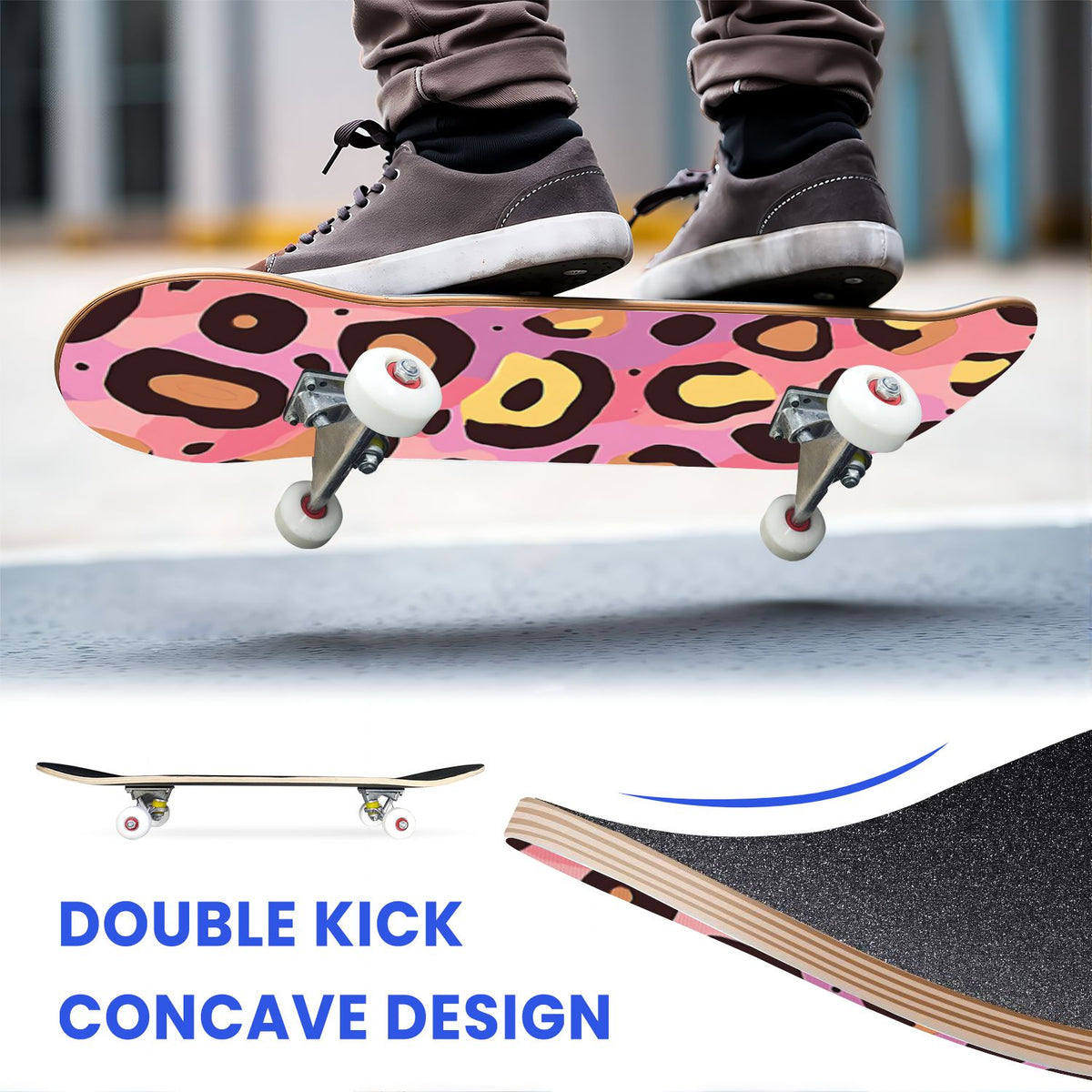 31"x8" Complete Skateboards for Beginners, Whimsical Butterfly Garden Watercolor Art Print Double Kick 7 Ply Canadian Maple Deck Skateboard with Wheels, Gifts for Kids Teens
