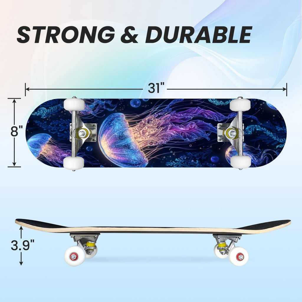 31"x8" Complete Skateboards for Beginners,Farmhouse Floral Daisy Flower Rustic Wood Board Double Kick 7 Ply Canadian Maple Deck Skateboard with Wheels, Gifts for Kids Teens