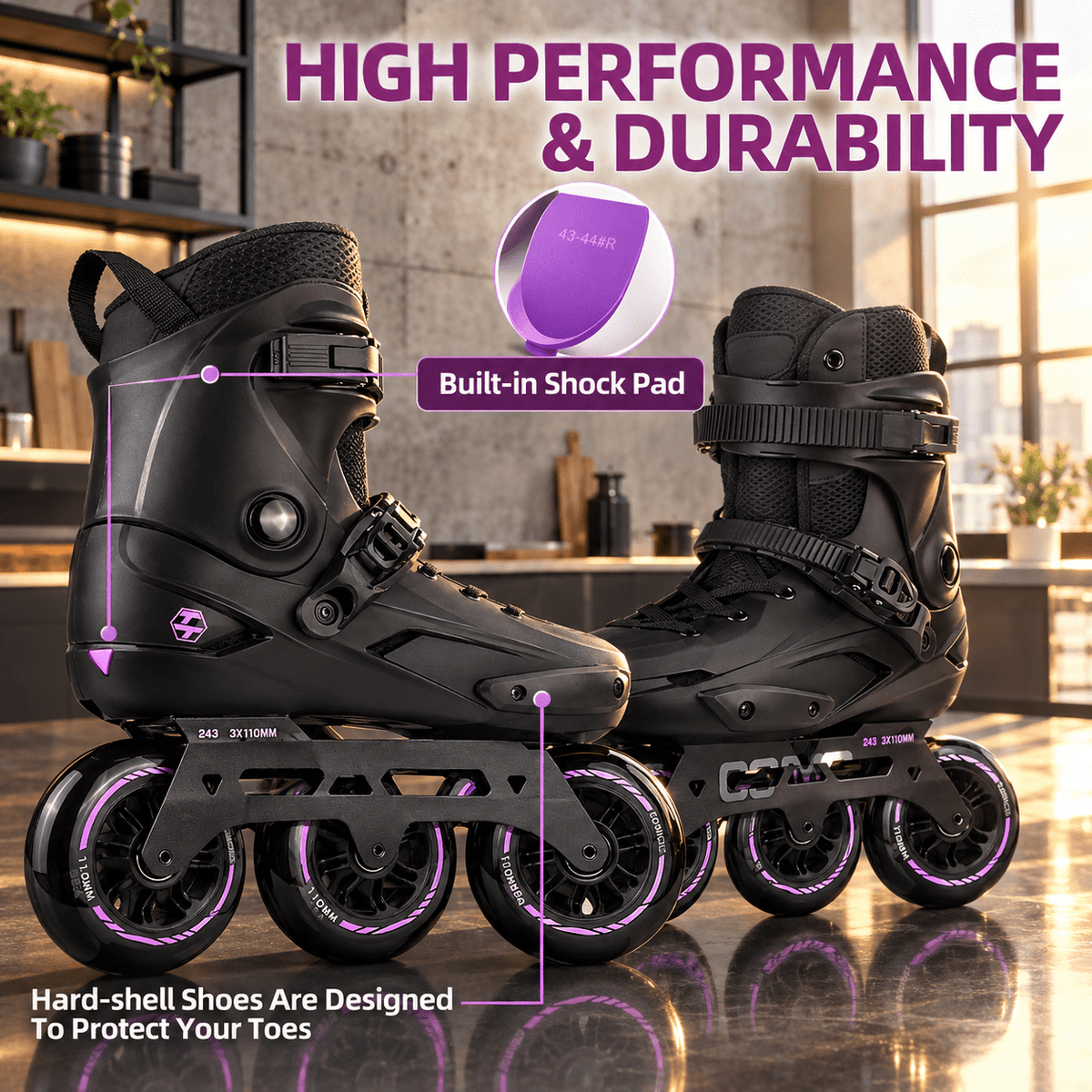 Adult Inline Skates, USM10.5-11/USL11-11.5, 3-Wheel High Performance Fitness Roller Skates for Indoor Outdoor Use