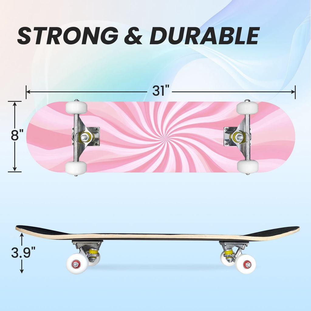 31"x8" Complete Skateboards for Beginners, Abstract Wavy Purple Beige Zebra Design Double Kick 7 Ply Canadian Maple Deck Skateboard with Wheels, Gifts for Kids Teens