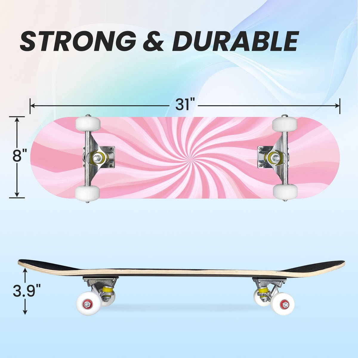 31"x8" Complete Skateboards for Beginners, Abstract Wavy Purple Beige Zebra Design Double Kick 7 Ply Canadian Maple Deck Skateboard with Wheels, Gifts for Kids Teens