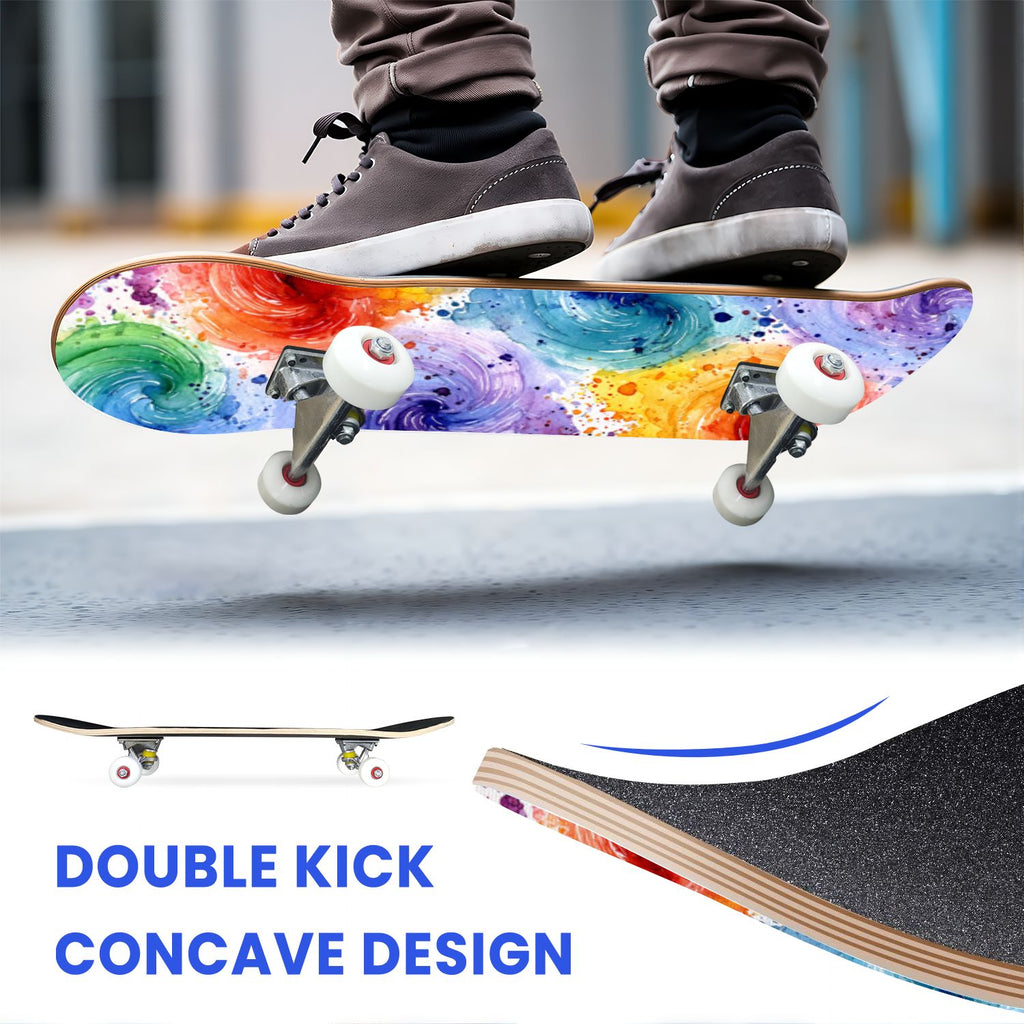 31"x8" Complete Skateboards for Beginners, Vintage Forest Woodland Large Trees Leaves River Cottage Double Kick 7 Ply Canadian Maple Deck Skateboard with Wheels, Gifts for Kids Teens